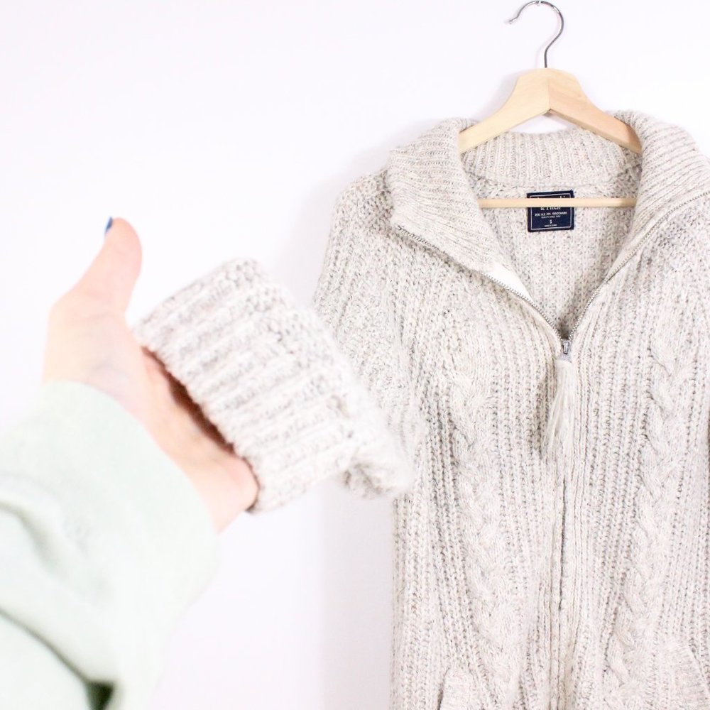 *Abercrombie & Fitch Beige Knitted Full Zip Sweater - Picture 6 of 7